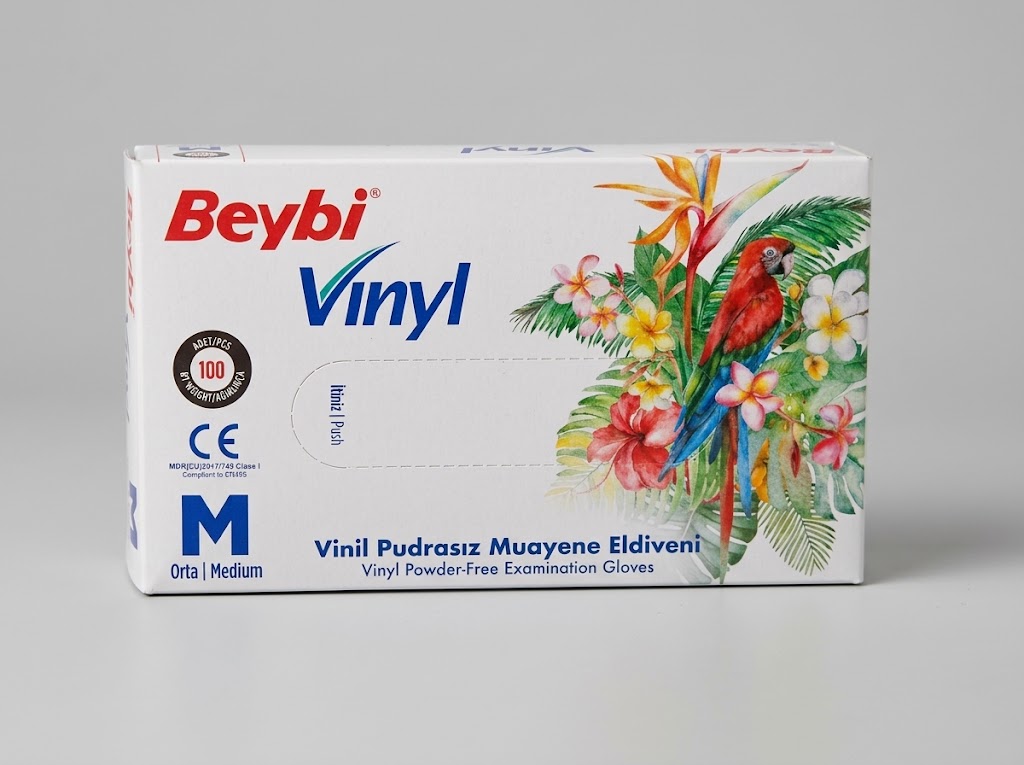 Beybi Vinil Pudrasız Kuaför & Bakım Eldiveni (Medium / 100'lü Paket)